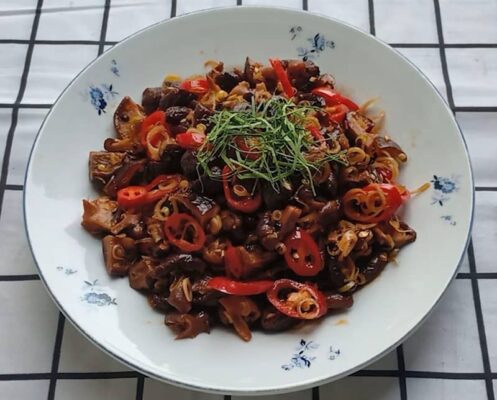 nấm xào sả ớt chay